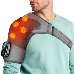 Kabellose Beheizte Schultermassageauflage, Tragbare Schulter-Heizbandage Mit Touchscreen-Steuerung, 5 Heizstufen, 5 Vibrationsmodi, Timer, 5000mAh Batterie Und 4 Motoren, Auf Linke/Rechte Schulter