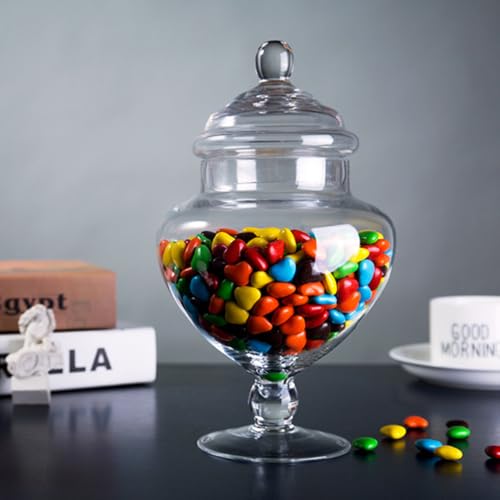 Clear Glass Apothecary Jars, Heart Shape Small Candy Buffet Display Elegant Storage Jar, Decorative Party Wedding Candy Organizer Canisters Xmas Gift (H: 9\", D: 5\"; 28 FL.OZ)
