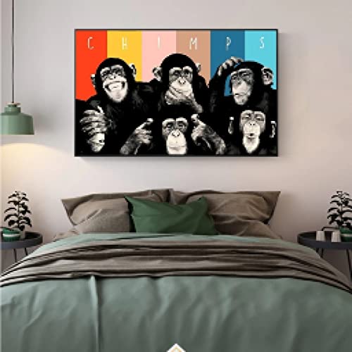 Impression murale animal moderne toile orang-outan noir et blanc