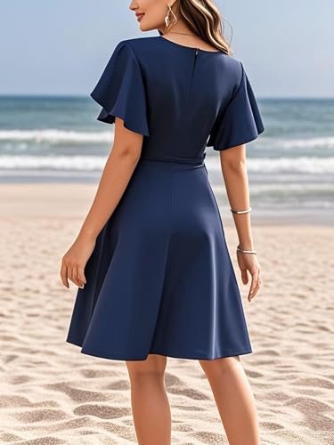 Image of oxiuly Wedding Church Vintage Cocktail Dresses with Pockets Summer Casual Floral Dress for Women Flare376