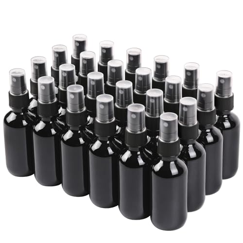 Image of NOOEEISS Black Glass Small Spray Bottle 2 oz 24Packs,Fine Mist Sprayer Small Clear Bottles,Refillable Containers mini spray bottles for Cleaning Solutions and Skin Care (Black 24pcs)