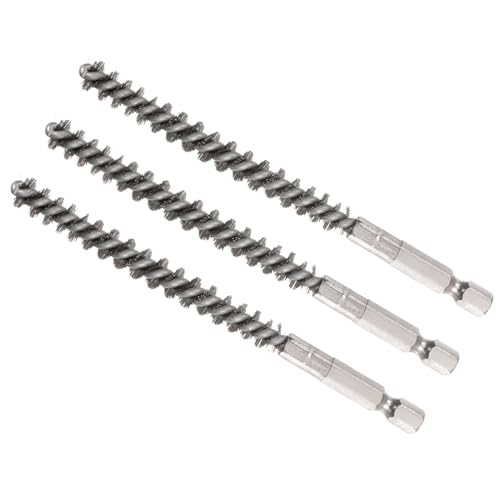 Image of Bore Brush, 8mm Dia 75mm Length, Stainless Steel Twisted Cleaning Wire Brushes with 1 /4 inch Hex Shank - (Applications: for Power Drill), 3-Pieces