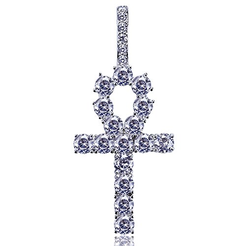 Jinao silver plated iced out egyptian ankh cross simulated diamon…