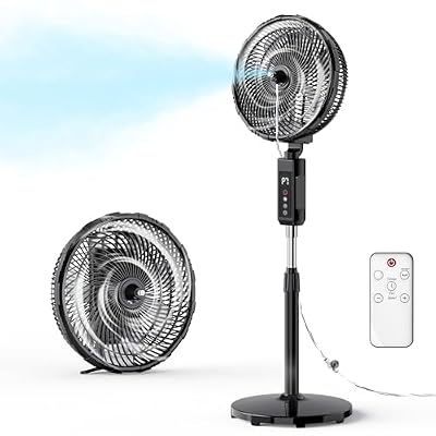 Outdoor Misting Fan, 12-Inch 20000mAh Outside Water Cooling Fan for Patios Bedroom, 2 In 1 Portable Standing & Tabletop Oscillating Fans with Mister Kit, Mist Fans with Remote/Spray/7 Gear/Timer