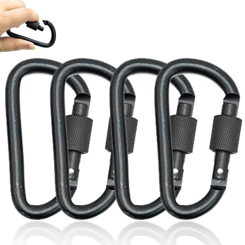 4pcs Locking Carabiner,Clips, Key Clip,D-Ring Carabiners with Screw Lock, Duty Aluminum Alloy Locking Key Chain Carabiner Clip Hook for Camping Hiking