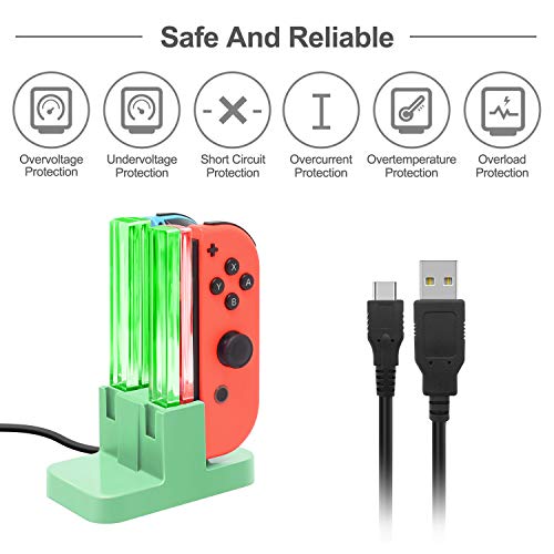Image of FASTSNAIL Switch Controller Charger for Nintendo Switch for JoyCons - Green | 4-in-1 Switch Controllers Charging Dock Station, Fast Charger Stand for Joycon 1 Accessories, LED Indicator, Charging Cable