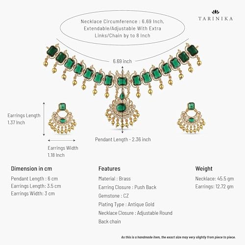 TARINIKA Green and White Cubic Zirconia(CZ) Indian Necklace Set with Earrings, Gold Plated Brass Fashion Indian Jewelry Gift for Women Bollywood Costume Jewellery3
