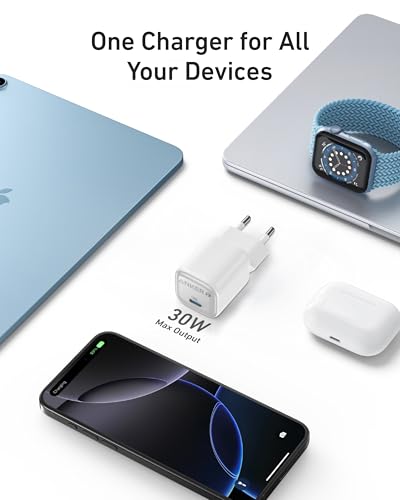 Anker Zolo Chargeur GaN Compact, Port USB-C 30 W, contrôle de température amélioré, Petit Format et Recharge 3 x Plus Rapide, pour iPhone, iPad, Samsung, Pixel, et Autres