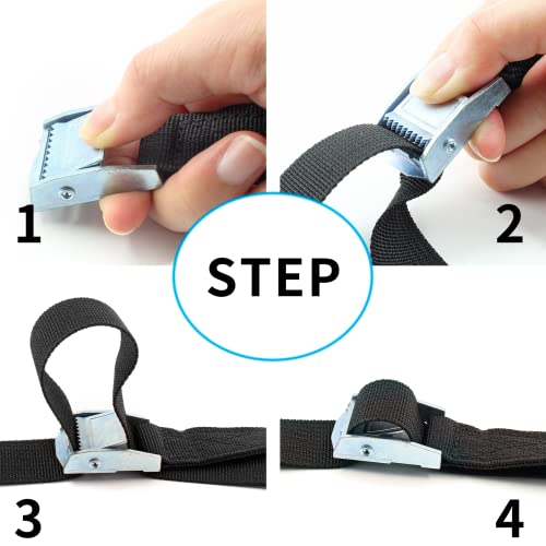 Uenhoy 4 Pack 13ft (4m) Cam Buckle Tie Down Straps Heavy Duty Lashing Straps Black Nylon Tie-Down Straps with Lock Buckle, Up to 600lbs, 13.12\' x 1\" - Thumbnail 5