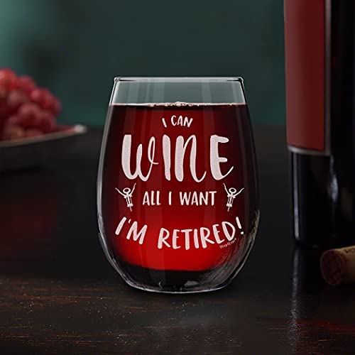 Shop4Ever I Can Wine All I Want I'm Retired Laser Engraved Stemless Wine Glass Funny Gag Retirement Retiree Retiring #TOP5