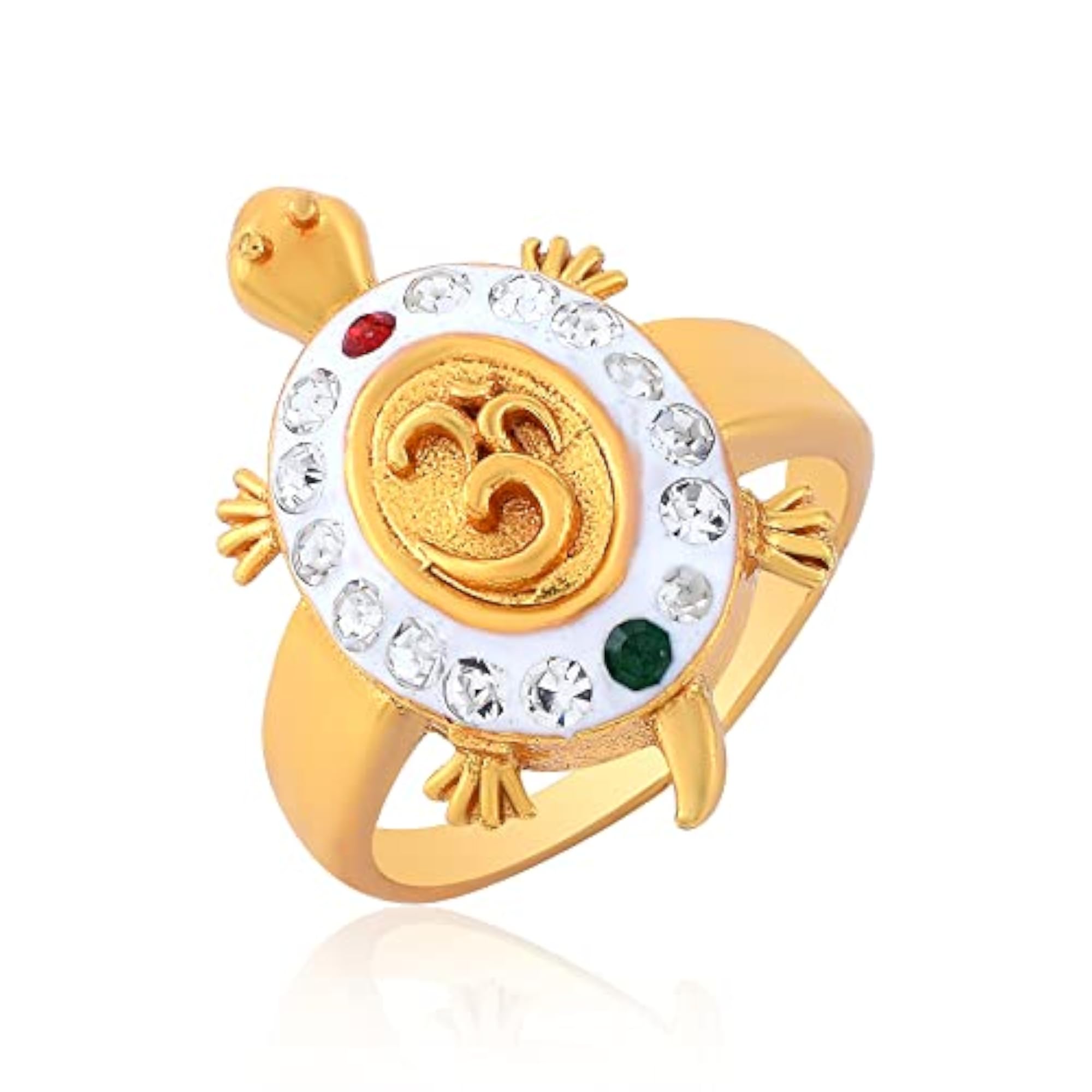 Gold Plated CZ Stud OM Symbol Turtle Ring, Good Luck