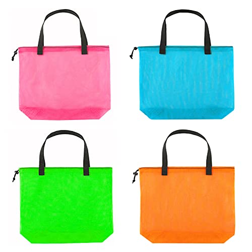 Image of 4Pieces Cute Mesh Pool Tote Bags,Mesh Beach Bags With Drawsting For Swim,Travel,Party, Color1, One Size