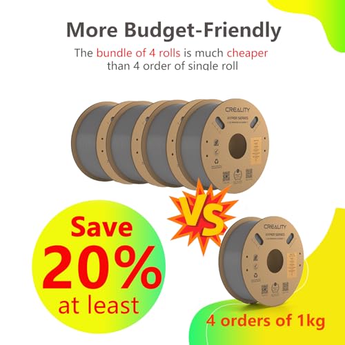 Image of Creality 3D Printer Filament PLA 1.75mm, Creality Official Hyper PLA Filament,4Pcs 2.2 lb /1 kg, 600 mm /s Designed for High-Speed 3D Printing (Gray*4)