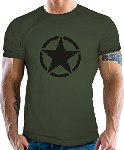 T-shirt classique pour fan de l'armée américaine motif étoilé rétro, Olive/noir, S