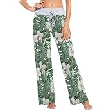 Oarencol Tropical Palm Leaves Damen Schlafanzughose Hibiskus Blume Weiß Floral Nachtwäsche XS-XL, multi, 42
