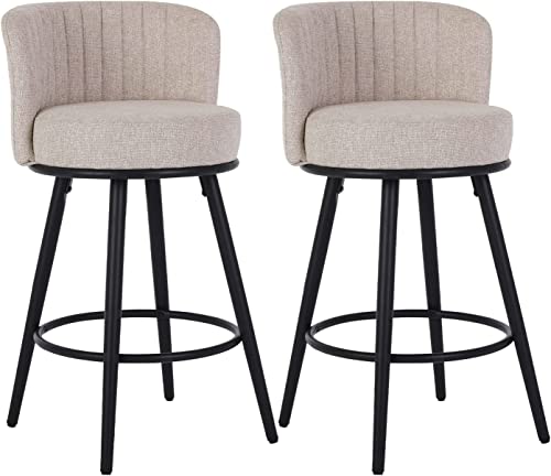 Czlolo Bar Stools Set Of 2, 27 Inches Seat Height Barstools, Upholstered Linen Fabric Counter Stools With Back For Kitchen Island, Beige #TOP27