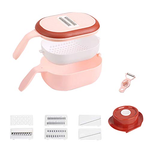 Chiatai Gemüsehobel, Gemüseschneider, Kartoffelschneider, Lebensmittelschneider, Julienne-Reibe mit Schäler, Eiertrenner, Handschutz, Rosa