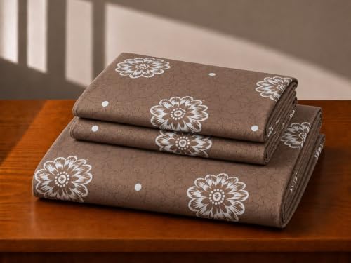 Image of Castiqa Elastic Fitted Supersoft Premium Polycotton 200TC King Size Bedsheets with 2 Pillow Covers | No Slip Bedsheet | (Brown Sn Floral, King (72x78 Upto 10 inch Mattress))