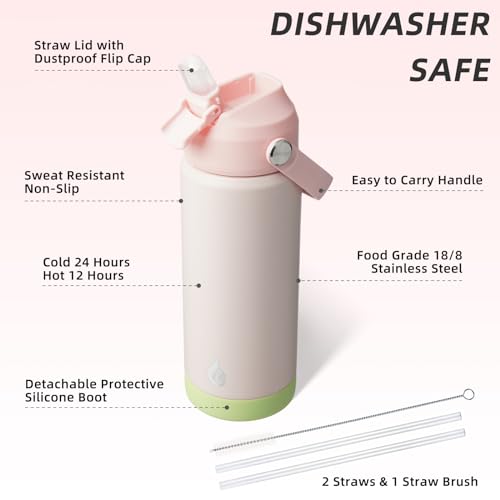BJPKPK Insulated Water Bottle with Straw Lid, 18oz Thermo Water Bottles, Flex Handle & Non-Slip Boot, BPA Free Leak Proof Stainless Steel Metal Thermo, Tumblers, Cups,Pearl Pink by BJPKPK - Image 3