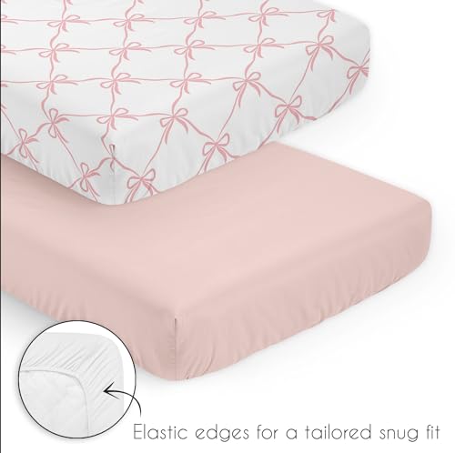 Image of Sweet Jojo Designs 3-Piece Baby Mini Crib Bedding Set (Pink Bows) for Girls, Infants /Nursery incl. Blanket & Portable Pack n Play Fitted Sheets (Bow for Ballerina, Ballet Dancer, Princess Collection)