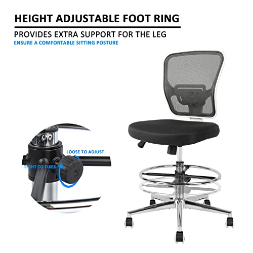 Drafting Chair Adjustable Height Tall Office Chairs Standing Desk Chair Rolling Stool Chair Armless Office Drafting Chair Black #TOP5