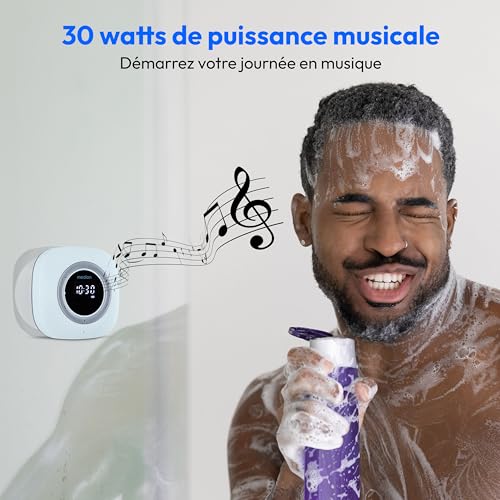 MEDION S66884 Radio de Douche avec Bluetooth (Radio de Salle de Bain, Radio FM, Ventouse, écran LED, IPX6 étanche, Batterie intégrée, MD43884) Bleu