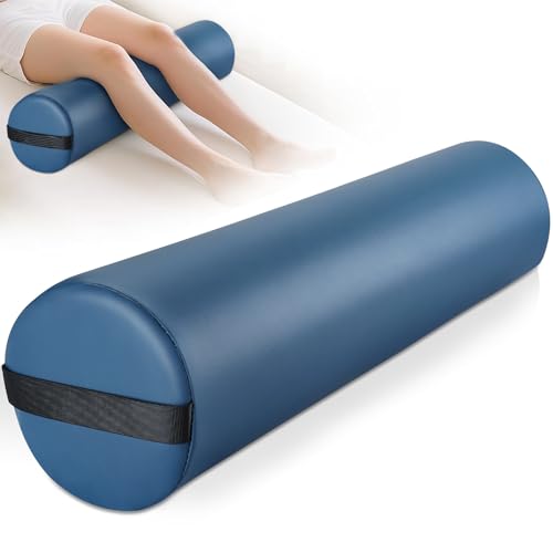 Noverlife Full Round Bolster Pillow, 6" x 26" Massage Bolsters for Under Legs/Neck/Back Pain Relief, Knee Bolster with Strap Handle, Physical Therapy Bolsters for Massage Table Bed Yoga Pillow, Blue