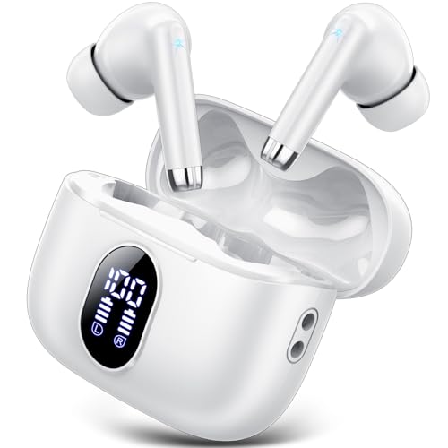 QXQ Cuffie Bluetooth, Auricolari Bluetooth 5.3 Stereo HiFi con HD Microfono, 40 Ore di Riproduzione, Cuffie Wireless In Ear Mini IPX7 Impermeabili, Cuffiette Bluetooth con LED Display, Cuffie Bianco