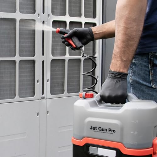 ERRECOM Komplettes Reinigungsset für Klimaanlagen: JET GUN PRO+ tragbarer Hochdruckreiniger, Clima-Net 1L Reiniger für Innen- Außengerät, A/C Tabs für Klimaanlagen, Wally Wandschutzhülle, Handschuhe