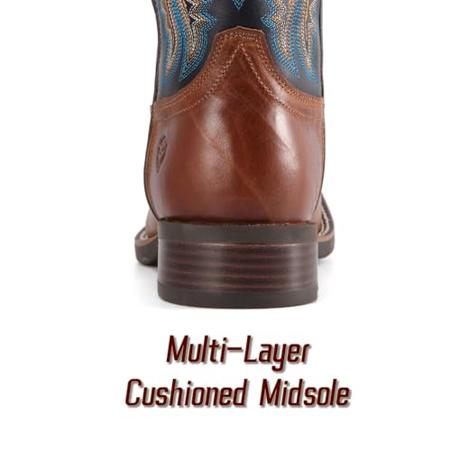 Image of SUREWAY Cowboy Boots For Men - Mens Square Toe Embroidery Western Boot,Oil /Slip Resistant,Durable Classic Pull on 10 Inch Wellington Boots - Soft Toe Full Grain Leather Work Boots
