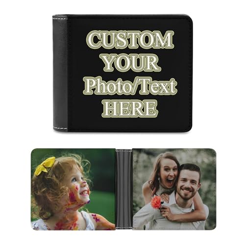 Custom Leather Wallets for Men Personalized Photo Wallet Design Your Picture Text Name Birthday Father's Day Gifts for Dad Husband Boyfriend (Double-sided Design)