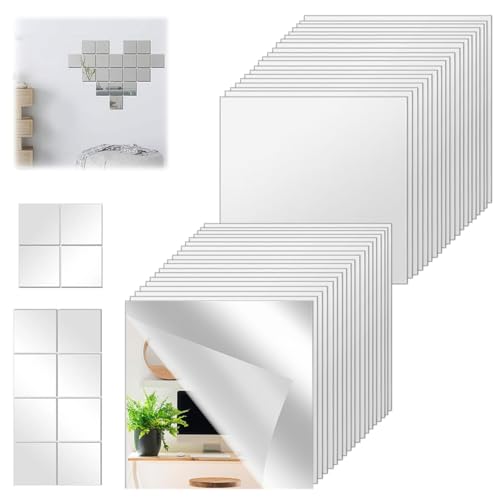 25 Pezzi Adesivo da Parete a Specchio, piccoli specchi quadrati da 7,5 cm, piastrelle a specchio autoadesive in acrilico, per decorazione fai da te, armadio, bagno, soggiorno, camera da letto