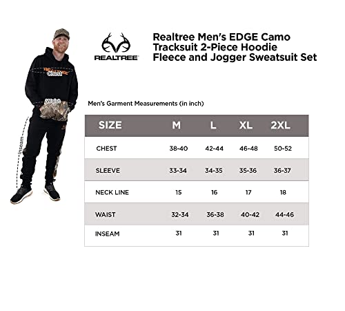 Realtree Men's Edge Camo Accents Tracksuit 2-Piece Fleece Hoodie And Joggers Combo Set (As1, Alpha, L, Regular, Regular, Hoodie + Jogger Set/Black) #TOP7