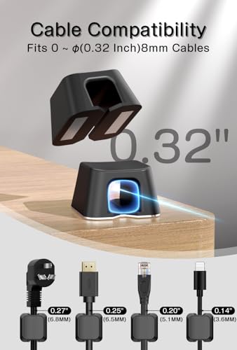Viaky 8 Pack Magnetic Cable Clips, Large Size Under Desk Cable Management, Workspace Charger Organizer,Cord Holder with Adhesive Metal Disc, Office Desk Accessories for Nightstand Car Wall (Black) — view 5