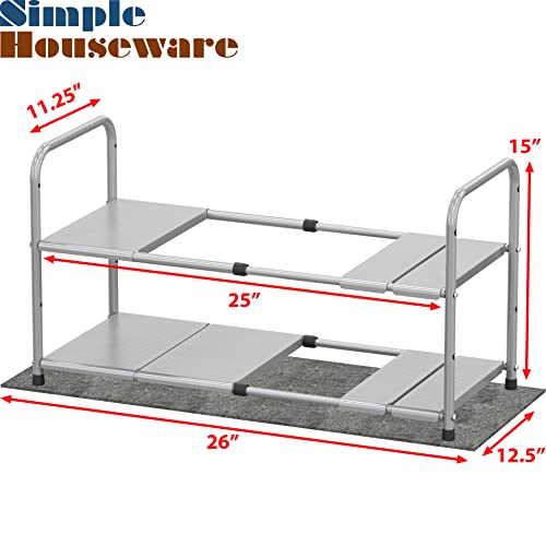 Simple Houseware Under Sink 2 Tier Expandable Heavy Duty Metal Shelf Organizer Rack, Silver (Expand From 15 To 25 Inches) #TOP4
