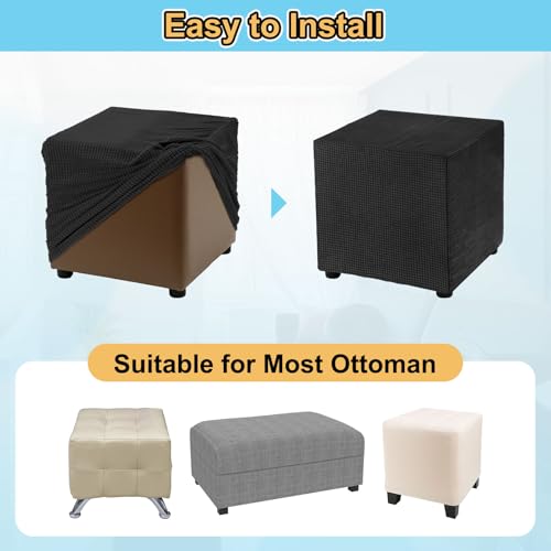 sourcing map Stretch Ottoman Cover Rectangular Oversized Square Ottoman Slipcover with Elastic for Foot Stool Living Room Bedroom Fit Length 50-76cm / 20"-30", Small, Black - Cosy Home Interiors sourcing map Stretch Ottoman Cover Rectangular Oversized Square Ottoman Slipcover with Elastic for Foot Stool Living Room Bedroom Fit Length 50-76cm / 20"-30", Small, Black - Image 4