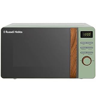 Russell Hobbs RHMD714MG-N 17 Litre Matt Green Digital Microwave with Wood Effect handle and dials'
