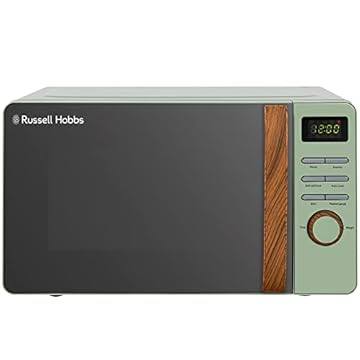 Russell Hobbs RHMD714MG-N 17 Litre Matt Green Digital Microwave with Wood Effect handle and dials'