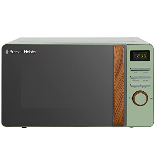 Russell Hobbs RHMD714MG-N 17 Litre Matt Green Digital Microwave with Wood Effect handle and dials'