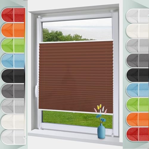 Estor Cortina Plisada sin taladrar 50 x 170 cm Fijación sin Taladrar, Estor Opaco Enrollable Plisado Estores Noche y Dia Elegantes para Ventanas, Puertas, Habitación, Marrón