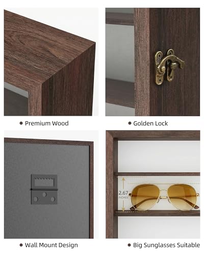 Image of TJ.MOREE 5-Tier Sunglasses Organizer Storage Wall Mounted: 13 x 15 inches Eyewear Display Case Rustic Wood Eyeglasses Holder Large Glasses Storage Box, Brown