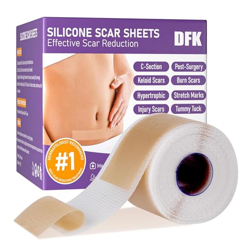 DFK Silicone Scar Sheets, Silicone Scar Tape(1.6"x 118" Roll-3M), Reusable Professional Scar Silicone Strips, Soft Silicone Scar Sheets for Surgical Scars,Keloid,Acne Scars,Burn Scar,C-Section