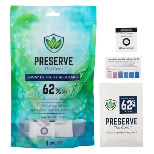 Image of Preserve The Cure 67g Humidity Control Packs for Storage Containers, 62% RH | 4pc, up to 450g / 1lb (16oz), 2-way moisture control, freshness indicator, protects texture, reduces drying, sealed pouch