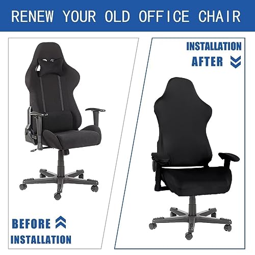Image of SARAFLORA 2 Pack Gaming Chair Cover, Stretchable Computer Chair Slipcover, Removable for Armchair, Swivel, Gaming, Computer Boss Chair, Spandex, Black