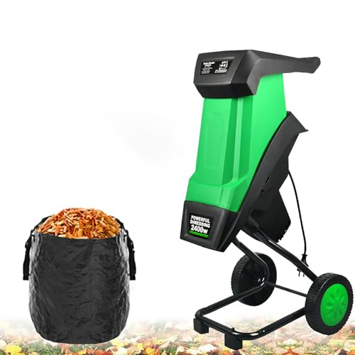 Trituradora Eléctrica de Hojas de 2400W, Trituradora de Ramas con Bolsa de Recogida, Trituradora de Madera para Jardín para Podar Setos, Material Vegetal y Residuos de Jardín