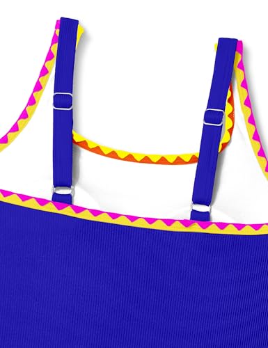 Image of Qaoerde Girls Swimsuit One Piece Swimsuits Solid Color Bathing Suit Colorful Contrast Trim Adjustable Straps Swimwear 9-16Y