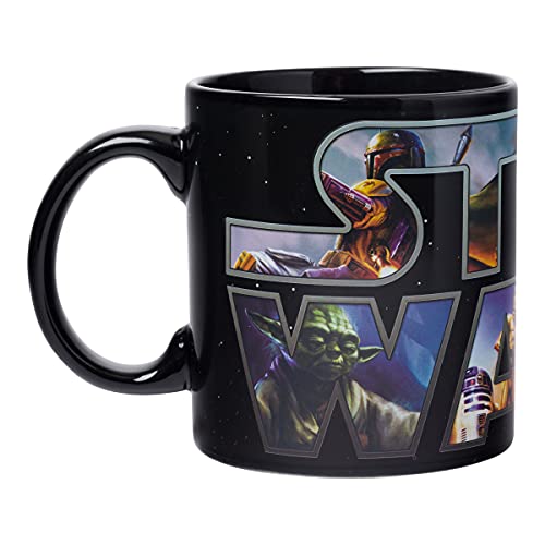 Silver Buffalo Star Wars Logo Heat Reveal Ceramic Coffee Mug Featuring Boba Fett, Yoda, Luke, C3Po, R2D2, Darth Vader, And Stormtrooper, 20-Ounces #TOP2