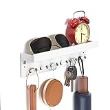 NIUBEE Magnetic Key Rack with Tray, White Acrylic Wall Mount Key Holder Shelf with 6 Hooks for...