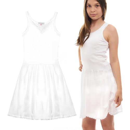 Valair Candyland Full Slip for Girls Sleeveless 100% Cotton Camisole-Style Top with Cling-Free Silky 100% Nylon Bottom