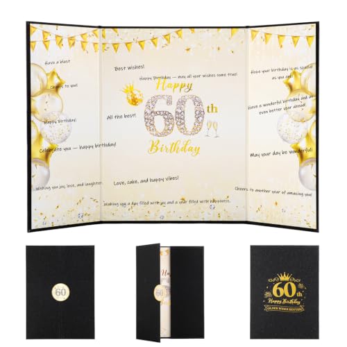 WSICSE 60th Birthday Party Decorations, Black Gold Happy 60th Birthday Card, Large 60th Birthday Alternative Signature Guestbook for Men Women Birthday Party Decor Gifts